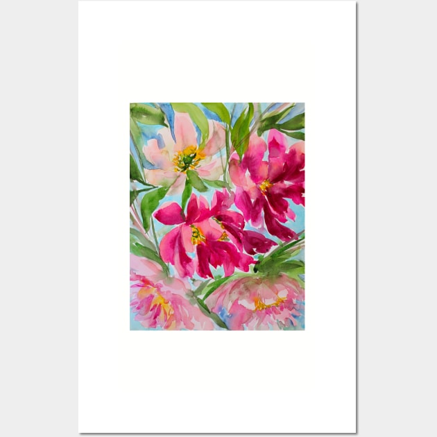 Windy Peony Watercolor Painting Wall Art by SvitlanaProuty